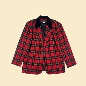 80s/90s plaid red coat by Sag Harbor, vintage size 14 red & black blazer/coat